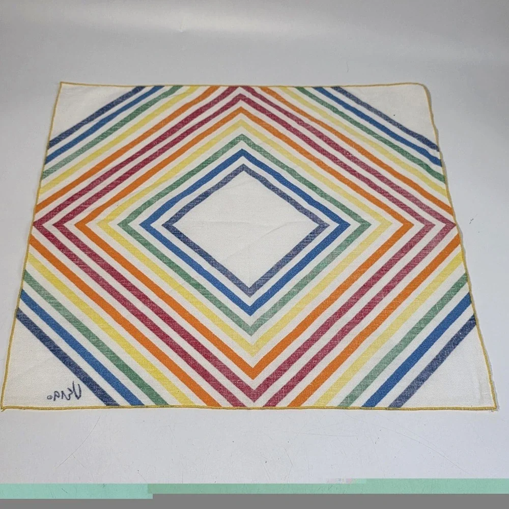 Vintage 60's VERA Neumann Linen‎ Napkin Bright Rainbow Pride Diamond Retro